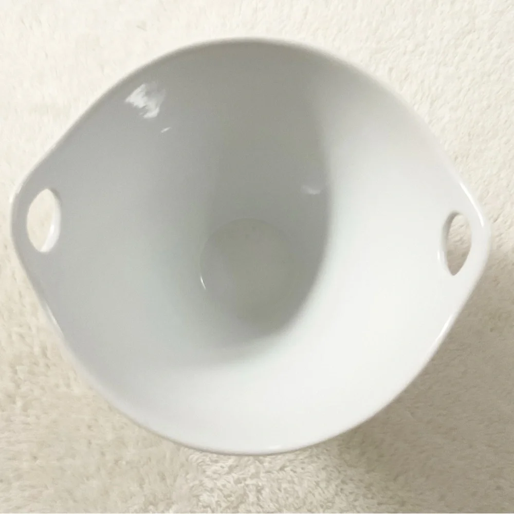 Crate & Barrel Kai White Porcelain Serving Bowl Modern Minimalist Handles